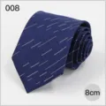 Blue business tie with white dashed stripes, detailed close-up of 8cm fabric design. - No. 008