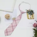 Pink plaid pre-tied tie, Japanese school style short accessory for JK DK shirts and outfits. - Color 004