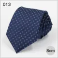 Close-up view of a classic blue men's business tie featuring a delicate small square pattern. - No. 013