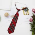 Red plaid student tie JK style necktie uniform accessory short tartan tie daily wear - Color 007