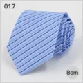 Blue diagonal striped necktie 8cm width business formal menswear detail close up view - No. 017