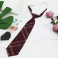Burgundy plaid pre-tied necktie for students, Japanese JK style short necktie for uniform matching. - Color 008