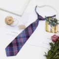 Plaid JK tie pre-tied blue purple tartan necktie school uniform student cosplay fashion accessory - 012