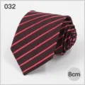 Burgundy business necktie with white red diagonal stripes 8cm width formal wear accessory. - No. 032