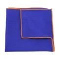 Men's solid blue pocket square with contrast orange stitched edge for business wedding suits. - Blue with Orange Edge