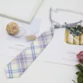 Pre-tied plaid tie for student JK uniform, purple and yellow cute necktie accessory. - 014