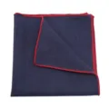 Men's dark blue pocket square with red contrast rolled edge, solid color suit accessory variant. - Dark Blue