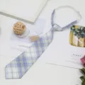 Blue and yellow plaid pre-tied necktie for students, cute Japanese style school uniform tie. - Color 015