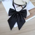 Black JK uniform bow tie, solid color college style collar flower for school student wear. - Black