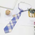 JK school style blue plaid pre-tied necktie, student uniform collar accessory variant. - Color 016