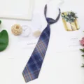 Classic blue plaid pre-tied necktie for students, perfect preppy style uniform accessory. - Color 021