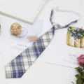 Pre-tied blue plaid school style necktie JK DK cute uniform accessory for daily wear - Color 023