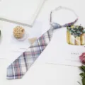 Plaid pre-tied necktie for students, Japanese school style elastic tie for daily wear. - Color 024