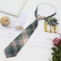 Green plaid pre-tied necktie, Japanese school style short tie for student shirt accessory. - Color 025