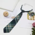 Green plaid pre-tied tie for school uniform JK DK style costume accessory with elastic band. - 028
