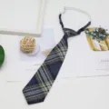 Pre-tied plaid necktie for JK DK student uniform, classic navy blue tartan pattern accessory. - Style 029