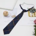 Pre-tied school style plaid necktie for students and daily wear with adjustable elastic strap. - 031