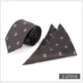 Detail shot of brown tie and pocket square set with blue koala pattern for men business. - Color 015
