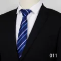Men's formal blue business tie with elegant black and pink stripes, perfect for weddings and office. - Color 011