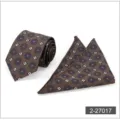Brown medallion necktie and pocket square set for men business formal suit formal wear accessories. - 017