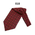 Detailed view of a stylish red and black patterned men's silk cravat and formal necktie. - Color 018