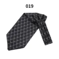 Black silk men formal ascot tie cravat with white geometric grid pattern business - Color 019