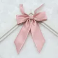 Pink ribbed pointed long handle bow tie detail shot, perfect for JK uniform and sailor style. - 002-Rose Red