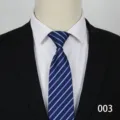 Vista dettagliata della cravatta blu a righe da uomo con zip, ideale per abiti da lavoro e formali. - Colore 003