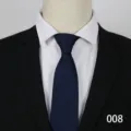 Detail view of a classic navy blue striped zipper necktie, professional business formal wear. - Color 008
