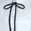 Schwarze Satin Krawatte für Damen, elegante JK Kragen Kordel für Matrosenanzüge Accessoire. - Schwarz