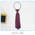 Children striped necktie detail shot, pre-tied zipper design, classic school uniform style. - No. 003