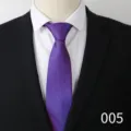 Detailed view of a stylish blue and burgundy striped men's business necktie on mannequin. - Color 005