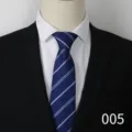 Men's business formal striped tie detail, classic blue with white diagonal stripes. - Blue A005