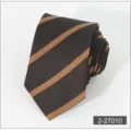 Classic brown business tie with orange white diagonal stripes, 7cm wide professional wear accessory. - 10