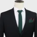 Men's solid color dark green tie and pocket square set, classic formal business suit necktie. - Dark Green