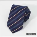 Men's business striped necktie detailed view, featuring classic navy blue with elegant stripes. - 13