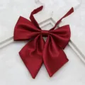 Dark red grid JK uniform bow tie for school girls, classic student collar flower accessory. - Red