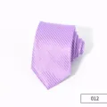 Detailed view of an elegant purple striped men necktie, ideal for formal business attire. - Light Purple