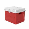 Foldable outdoor camping storage box, side-open multi-functional plastic storage crate for car trunk - Red White