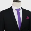 Men's solid color formal business necktie and pocket square set for formal suit wear. - Purple