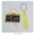 Children's yellow tie detail view, cute shiny polyester necktie with elastic band for kids. - Necktie/034