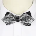 Men's business formal bow tie black silver paisley pattern wedding party neckwear accessory - A011