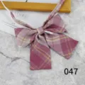 Detailed shot of Japanese JK uniform purple plaid bow tie, school uniform ribbon accessory. - 047