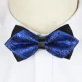 Men's business bow tie, blue paisley pattern with black layered design for formal wedding wear. - Blue Black