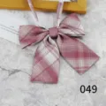 JK uniform plaid bow tie, stylish pink and white checkered ribbon collar accessory for women. - 049