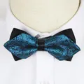 Men's Teal Paisley Bow Tie - Double Layer Formal Tuxedo Bowtie for Wedding Party - A019