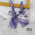 Purple plaid JK uniform bow tie detail view, elegant student collar accessory close up. - 051
