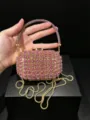 Funkelnde rosa Strass Abendtasche Luxus Kristall Clutch mit edler goldener Kette - Rosa