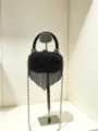 Schwarze Perlen Abendtasche Clutch mit Fransen und Goldkette für elegante Partys Damen. - A202 Stil (A202) / Schwarz