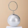 Silver sphere evening bag detail, sparkling rhinestone round handle, luxury clutch accessory. - Silver